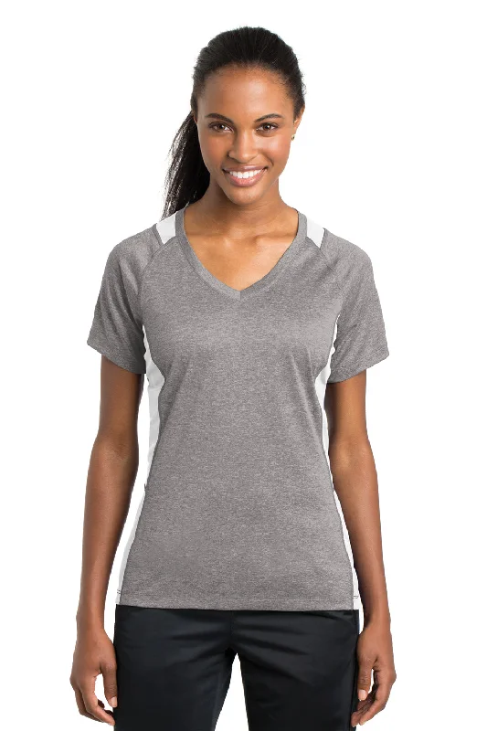 Elegant And Unique Design Elegant And Unique Design Sport-Tek Womens Contender Heather Moisture Wicking Short Sleeve V-Neck T-Shirt - Heather Vintage Grey/White - Closeout