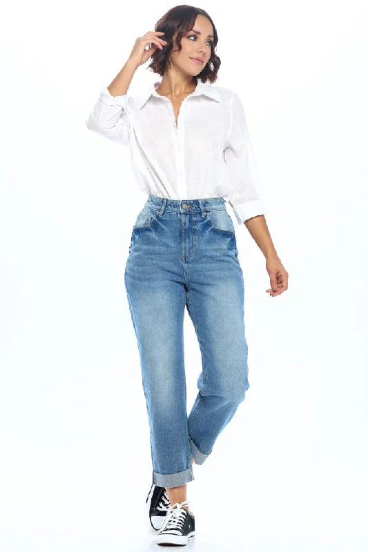 Personalized Denim Style Personalized Denim Style HIGH RISE SOLID MOM JEANS