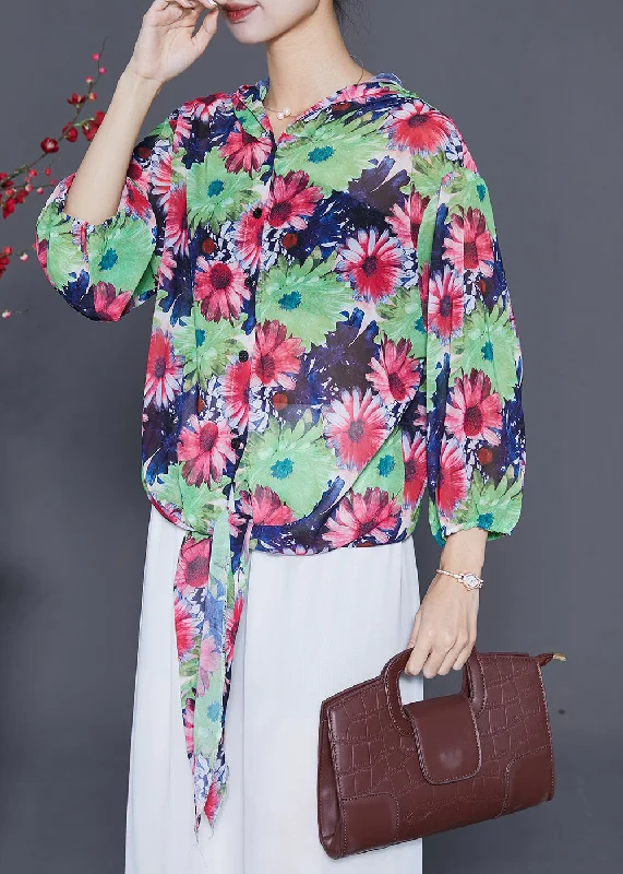 Casual Relaxed Chic Casual Relaxed Chic Red Floral Print Chiffon UPF 50+ Shirts Hooded Bracelet Sleeve Casual Relaxed Chic Casual Relaxed Chic Red Floral Print Chiffon UPF 50+ Shirts Hooded Bracelet Sleeve