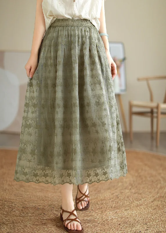 Cozy Wear Cozy Wear Green Elastic Waist Lace Patchwork Tulle A Line Skirt
