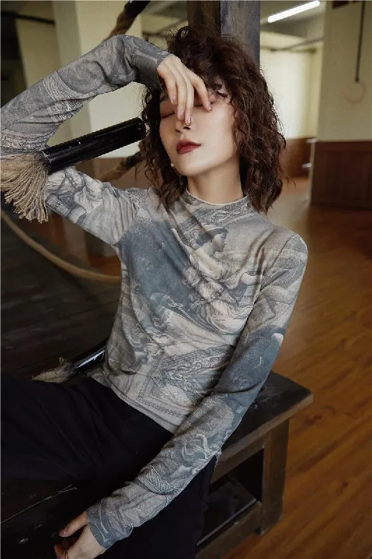 Casual And Relaxed Style Casual And Relaxed Style Baroque High Neck Fitted Top