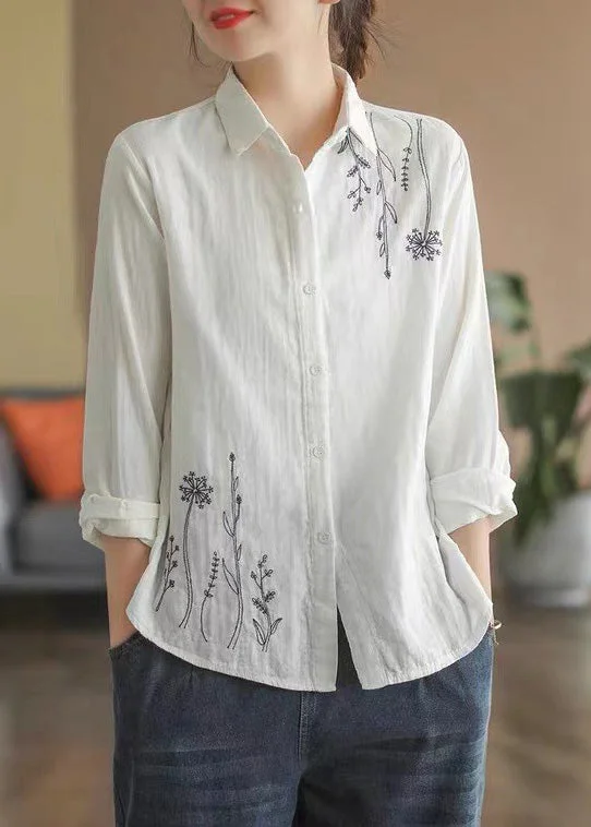 Personalized Heterogeneous Splicing Personalized Heterogeneous Splicing Organic White Peter Pan Collar Cotton Shirt Long Sleeve Personalized Heterogeneous Splicing Personalized Heterogeneous Splicing Organic White Peter Pan Collar Cotton Shirt Long Sleeve
