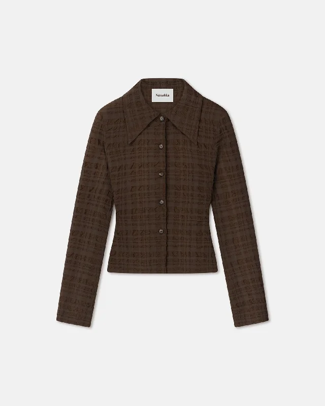 Distinctive Personality Distinctive Personality Lotte - Checked Seersucker Shirt - Dark Brown
