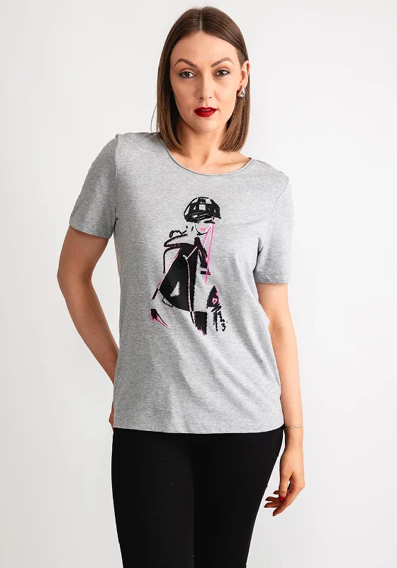 Personalized Heterogeneous Splicing Personalized Heterogeneous Splicing Oui Beaded Graphic Print T-Shirt, Light Grey Personalized Heterogeneous Splicing Personalized Heterogeneous Splicing Oui Beaded Graphic Print T-Shirt, Light Grey