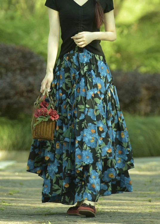 Simple Classic Style Simple Classic Style Natural Blue Wrinkled Asymmetrical Print Cotton Skirt Spring Simple Classic Style Simple Classic Style Natural Blue Wrinkled Asymmetrical Print Cotton Skirt Spring
