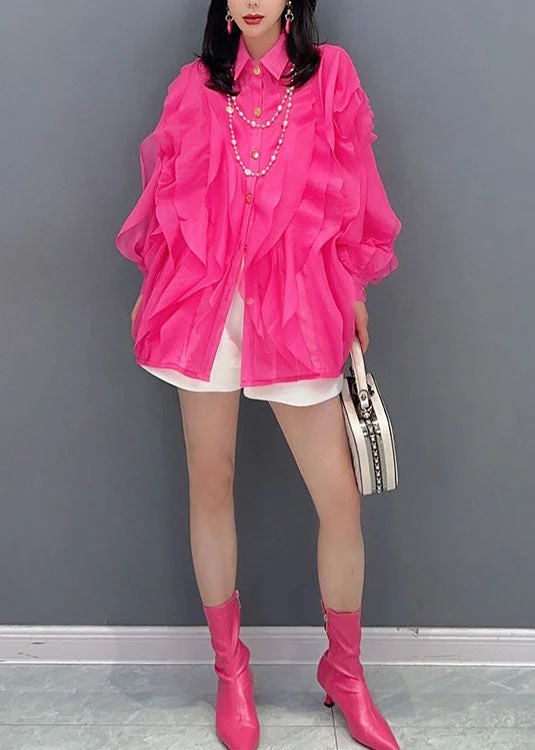 Casual Sports Style Casual Sports Style Bohemian Rose Peter Pan Collar Ruffled Patchwork Chiffon Top Long Sleeve Casual Sports Style Casual Sports Style Bohemian Rose Peter Pan Collar Ruffled Patchwork Chiffon Top Long Sleeve