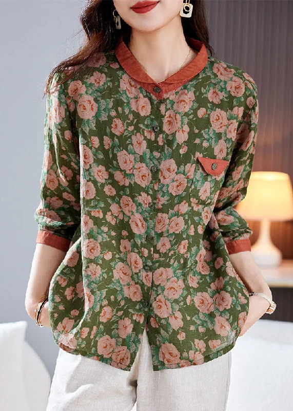 Personalized Design Jacket Personalized Design Jacket Chic Green Peter Pan Collar Print Patchwork Linen Shirt Top Long Sleeve Personalized Design Jacket Personalized Design Jacket Chic Green Peter Pan Collar Print Patchwork Linen Shirt Top Long Sleeve