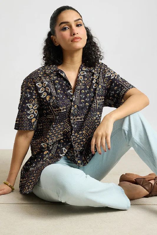 Elegant And Generous Elegant And Generous Navy Gisela Women's Resort Shirt