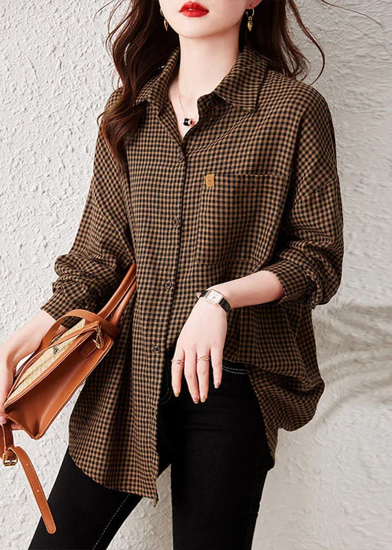 Leisure Time Leisure Time Oversized Plaid Peter Pan Collar Pockets Patchwork Cotton Shirts Long Sleeve Leisure Time Leisure Time Oversized Plaid Peter Pan Collar Pockets Patchwork Cotton Shirts Long Sleeve