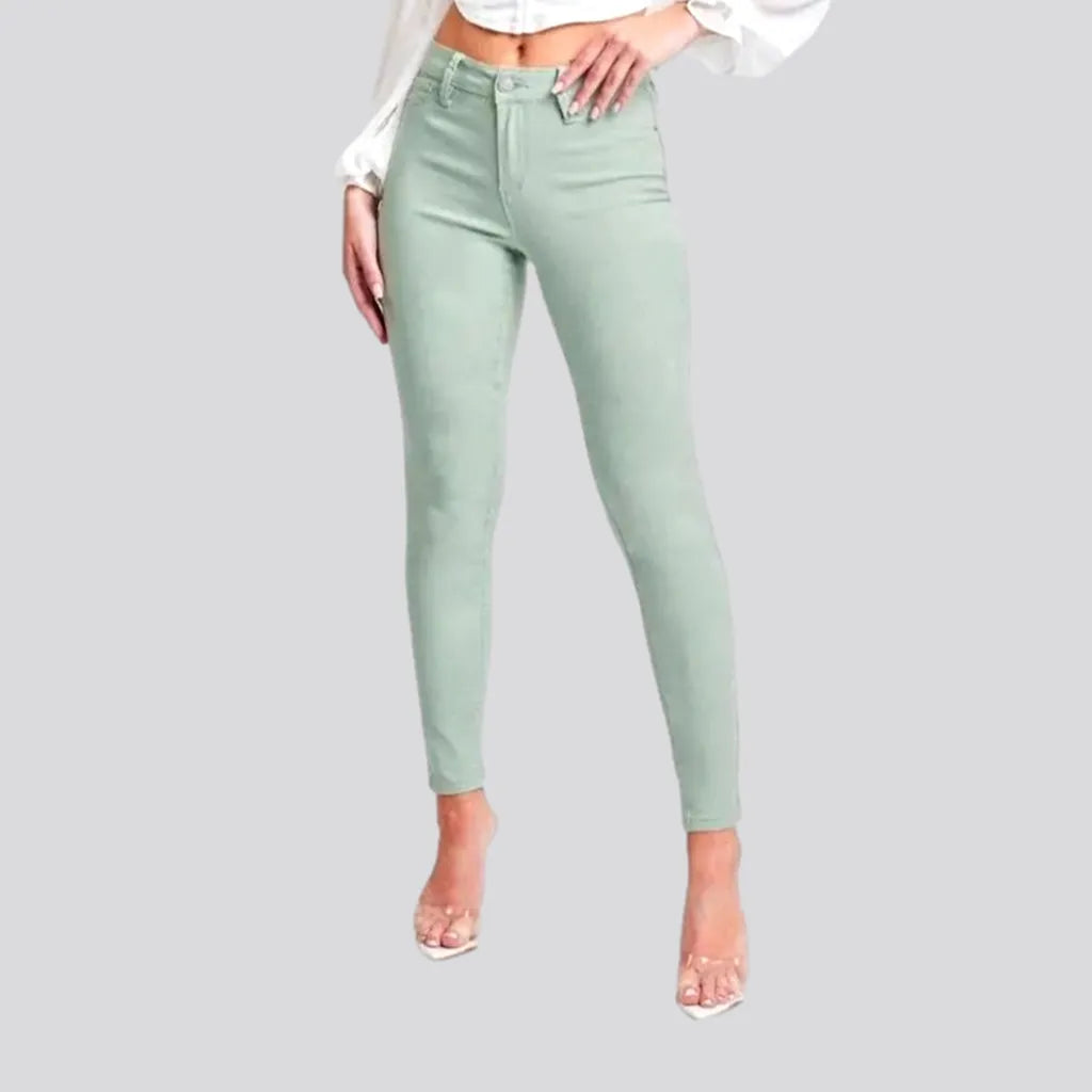 Elegant High Waist Style Elegant High Waist Style High-waist women's pale-green jeans Elegant High Waist Style Elegant High Waist Style High-waist women's pale-green jeans