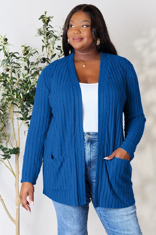 Casual Denim Style Casual Denim Style Basic Bae Full Size Ribbed Open Front Cardigan with Pockets Casual Denim Style Casual Denim Style Basic Bae Full Size Ribbed Open Front Cardigan with Pockets