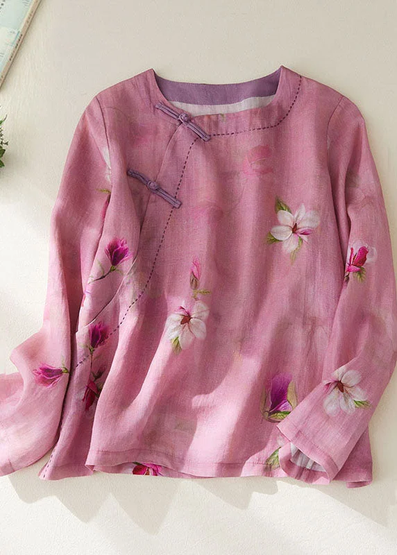 Simple Versatile Style Simple Versatile Style Rose Print Patchwork Cotton Top O Neck Chinese Button Long Sleeve Simple Versatile Style Simple Versatile Style Rose Print Patchwork Cotton Top O Neck Chinese Button Long Sleeve