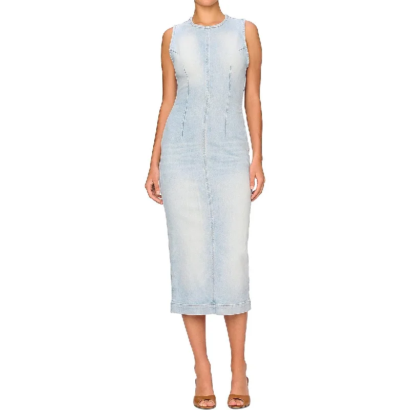 Casual Sports Suit Casual Sports Suit DL1961 Womens Denim Tea Length Bodycon Dress