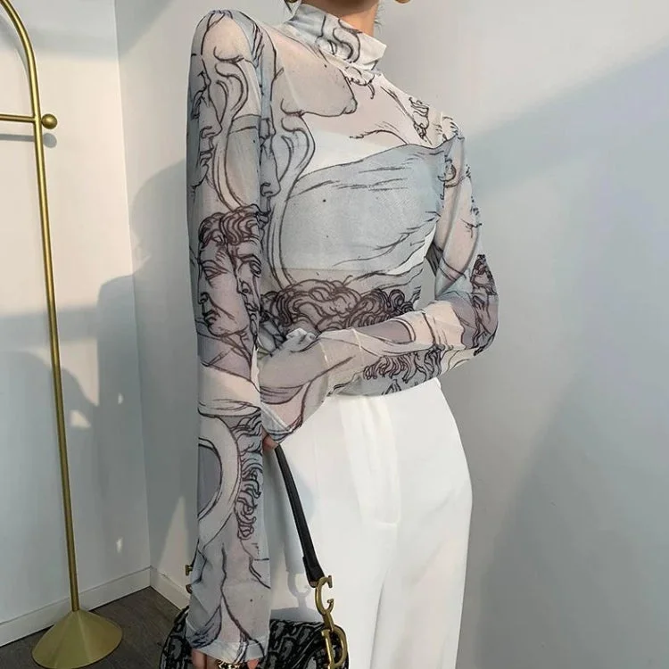 Retro Wear Trend Retro Wear Trend Renaissance Heads Mesh Top