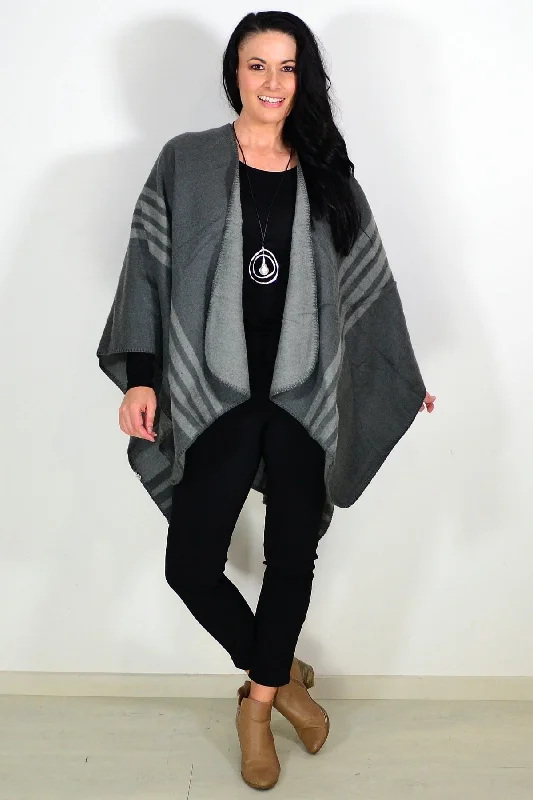 Simple Daily Wear Simple Daily Wear Reversible Grey Striped Wool Blend Wrap