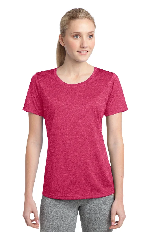 Romantic Chiffon Style Romantic Chiffon Style Sport-Tek Womens Contender Heather Moisture Wicking Short Sleeve Crewneck T-Shirt - Heather Raspberry Pink - Closeout