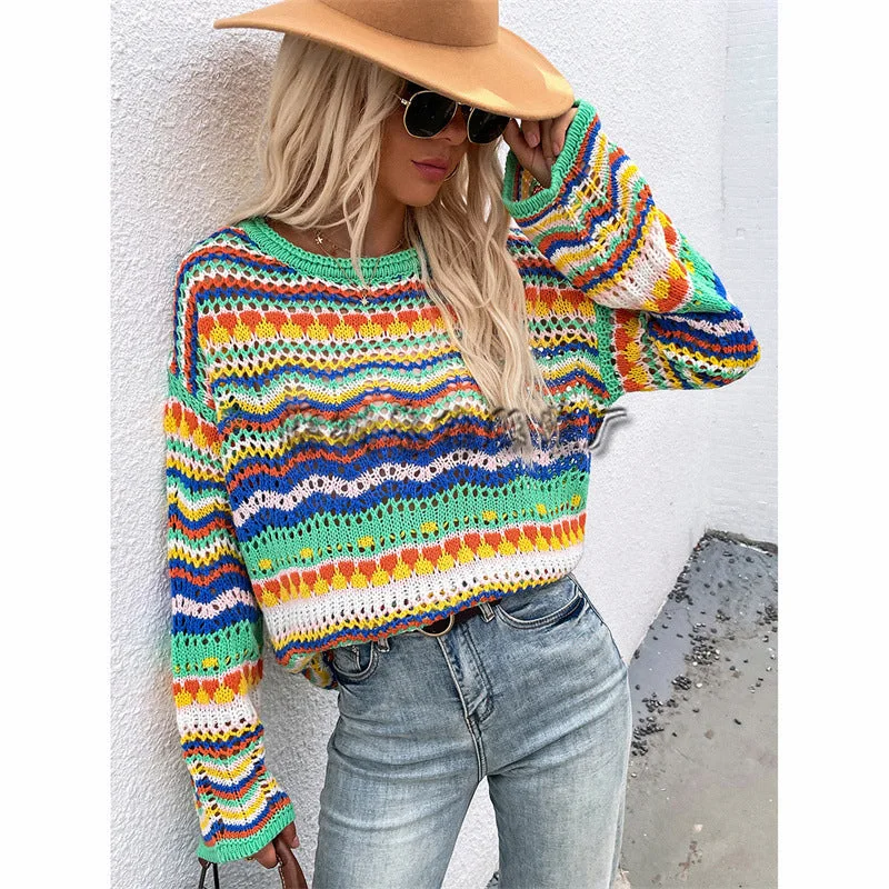Casual Matching Style Casual Matching Style Casual Bohemian Striped Knitted Sweaters Casual Matching Style Casual Matching Style Casual Bohemian Striped Knitted Sweaters