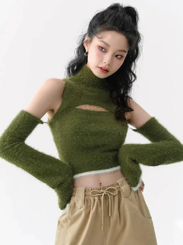 Personalized Embroidery Style Personalized Embroidery Style Cut Out Fluffy Crop Sweater Top Personalized Embroidery Style Personalized Embroidery Style Cut Out Fluffy Crop Sweater Top