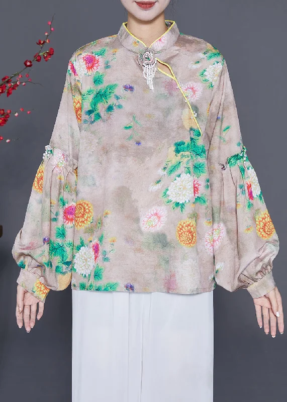 Comfortable Outfits Comfortable Outfits Original Design Mandarin Collar Print Tassel Silk Shirts Lantern Sleeve Comfortable Outfits Comfortable Outfits Original Design Mandarin Collar Print Tassel Silk Shirts Lantern Sleeve