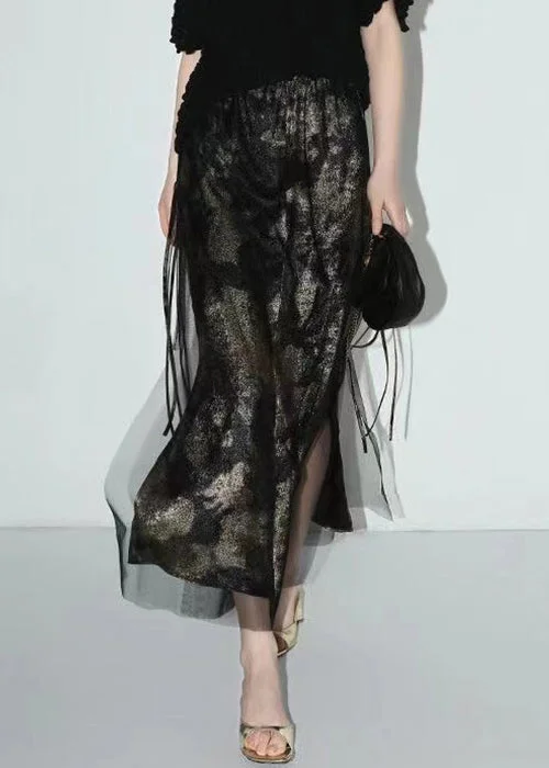 Distinctive Personality Distinctive Personality French Black Tasseled Side Open Patchwork Tulle Skirts Summer Distinctive Personality Distinctive Personality French Black Tasseled Side Open Patchwork Tulle Skirts Summer