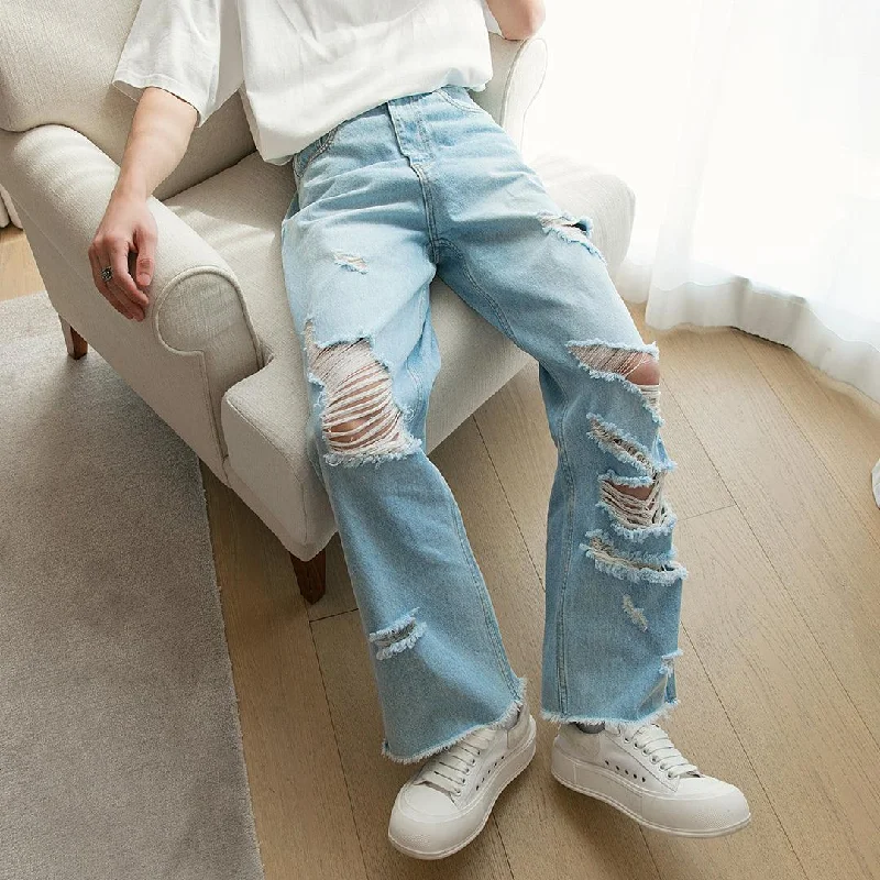 Personalized Graphic Design Personalized Graphic Design Summer American Retro Loose-fitting Tide Straight Hole In The Senior Casual Jeans