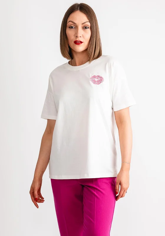 Chic Style Chic Style Kaffe Fie Lips Embroidered T-Shirt, White