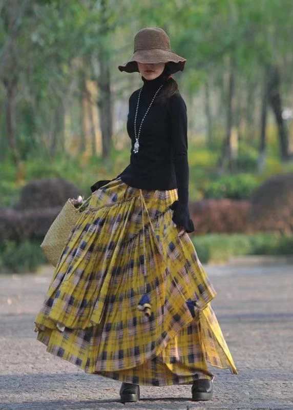 Casual Denim Style Casual Denim Style Original Yellow Wrinkled Plaid Patchwork Cotton Asymmetrical Skirt Spring Casual Denim Style Casual Denim Style Original Yellow Wrinkled Plaid Patchwork Cotton Asymmetrical Skirt Spring