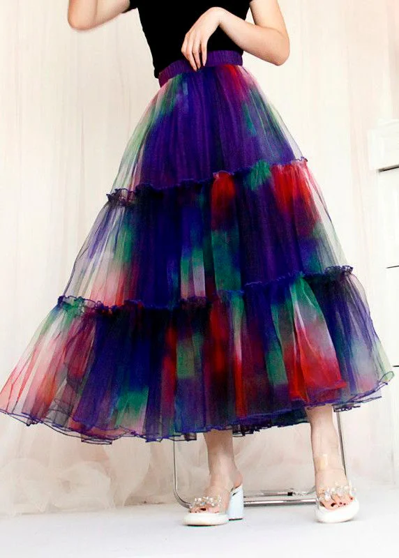 Casual Cartoon Style Casual Cartoon Style Bohemian Blue Ruffled Tie Dye Tulle Skirt Spring Casual Cartoon Style Casual Cartoon Style Bohemian Blue Ruffled Tie Dye Tulle Skirt Spring