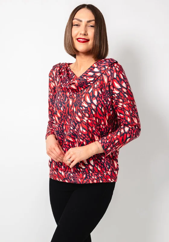 Casual Cartoon Style Casual Cartoon Style Leon Collection Animal Print Cowl Neck Top, Red Casual Cartoon Style Casual Cartoon Style Leon Collection Animal Print Cowl Neck Top, Red