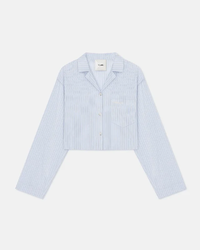 Romantic Tenderness Romantic Tenderness Vally - Cropped Striped Shirt - Blue/Beige/White