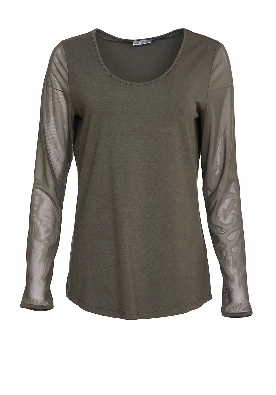 Rock Street Items Rock Street Items Naya Round Neck Mesh Sleeve Top, Green