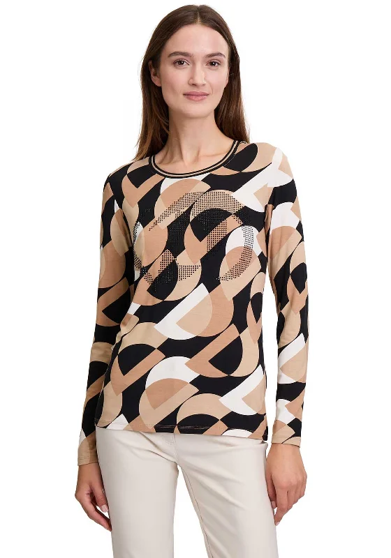 Simple Daily Wear Simple Daily Wear Betty Barclay Embellished Printed Top, Beige and Black Simple Daily Wear Simple Daily Wear Betty Barclay Embellished Printed Top, Beige and Black