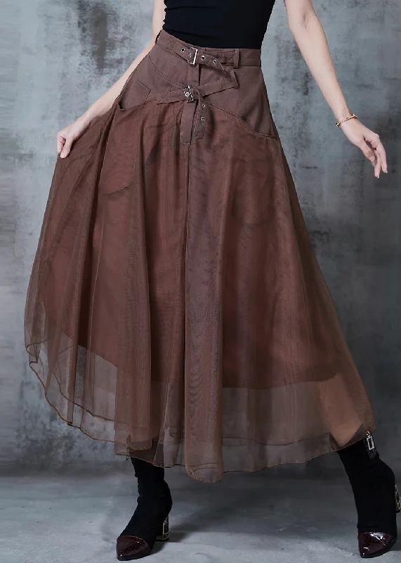 Casual Basic Style Casual Basic Style French Brown High Waist Patchwork Tulle Holiday Skirts Spring Casual Basic Style Casual Basic Style French Brown High Waist Patchwork Tulle Holiday Skirts Spring