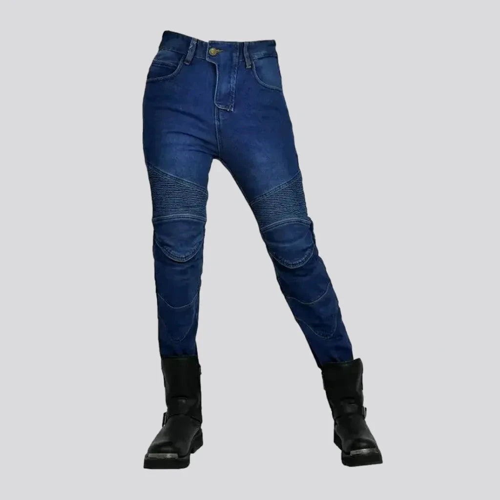 Simple And Comfortable Style Simple And Comfortable Style Pebble-washed high waist moto jeans for women