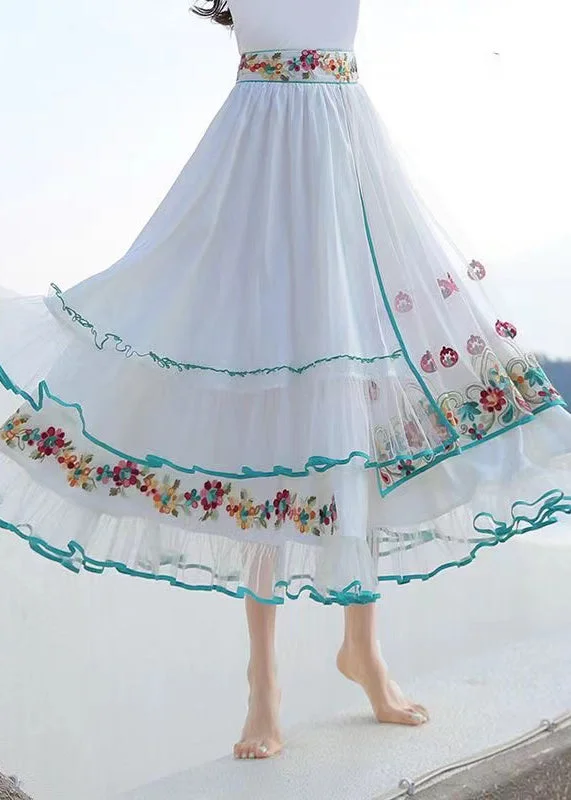 Simple Versatile Style Simple Versatile Style Boutique White Ruffled Embroideried Patchwork Chiffon Skirt Summer Simple Versatile Style Simple Versatile Style Boutique White Ruffled Embroideried Patchwork Chiffon Skirt Summer
