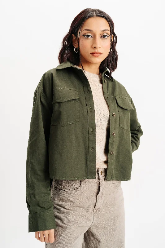 Simple Fashion Simple Fashion Green Twill Solid Shirt