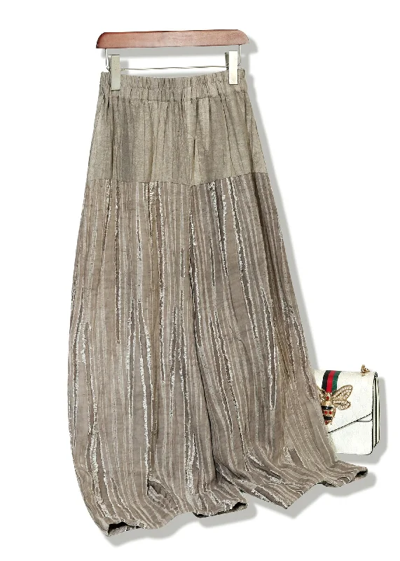Personalized Layout Personalized Layout Plus Size Khaki Elastic Waist Patchwork Linen Skirts Fall Personalized Layout Personalized Layout Plus Size Khaki Elastic Waist Patchwork Linen Skirts Fall