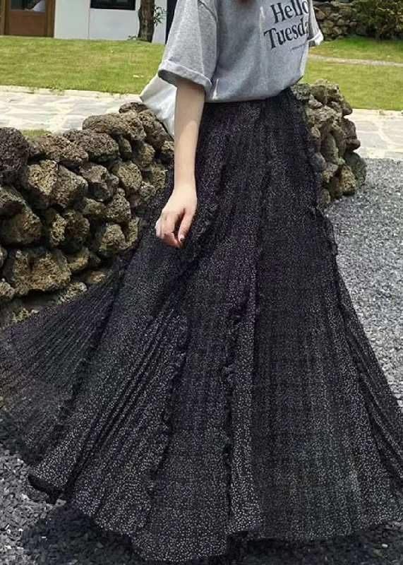 Personalized Art Style Personalized Art Style Loose Black Ruffled Print Chiffon A Line Skirts Fall