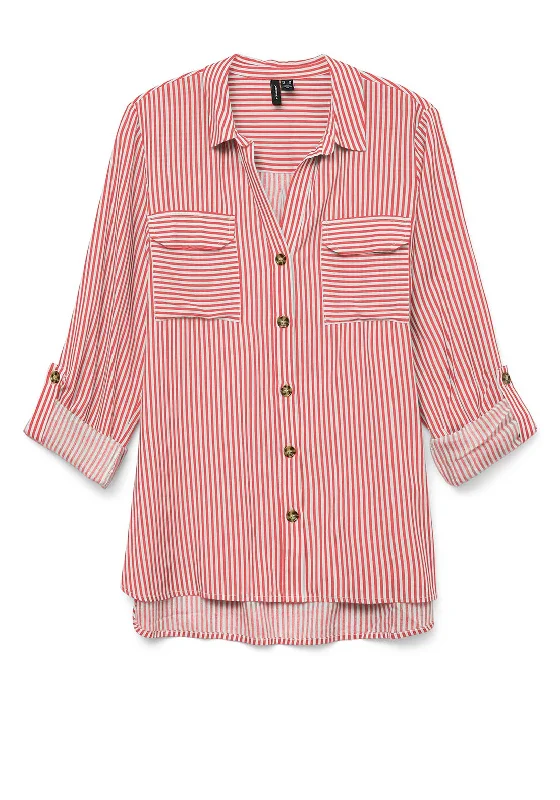 Effortless Vintage Look Effortless Vintage Look Vero Moda Bumpy Striped Shirt, Orange and White Effortless Vintage Look Effortless Vintage Look Vero Moda Bumpy Striped Shirt, Orange and White