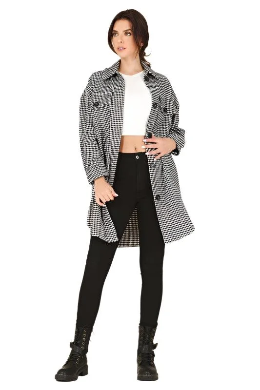 Elegant And Sweet Style Elegant And Sweet Style Womens Houndstooth Long Shacket