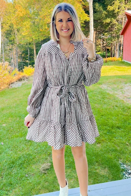 Casual Denim Style Casual Denim Style Around The Table Mini Dress - Brown/White