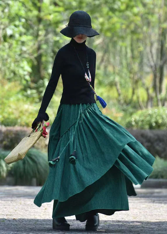 Casual Version Casual Version Boho Blackish Green Asymmetrical Jacquard Cotton Skirt Spring Casual Version Casual Version Boho Blackish Green Asymmetrical Jacquard Cotton Skirt Spring