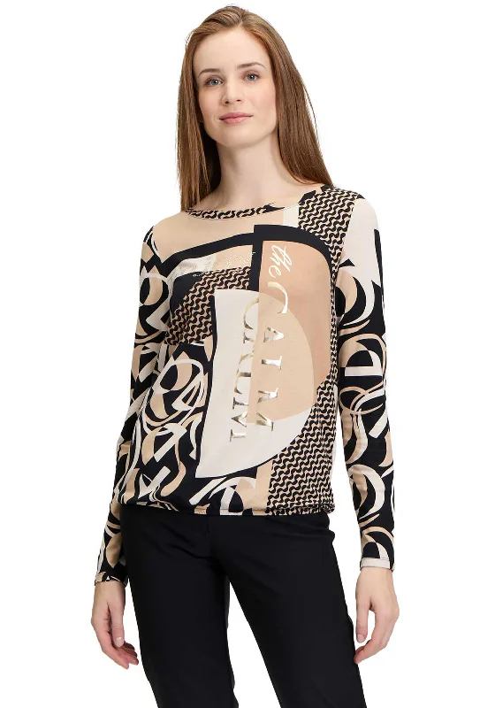 Simple And Comfortable Style Simple And Comfortable Style Betty Barclay Embellished Geometric Print Top, Beige and Black Simple And Comfortable Style Simple And Comfortable Style Betty Barclay Embellished Geometric Print Top, Beige and Black