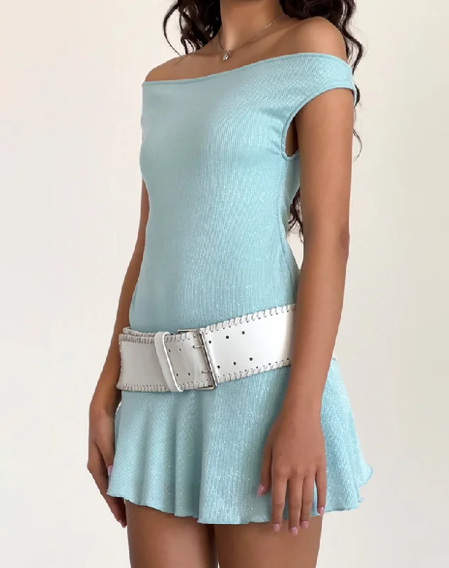 Effortless Vintage Look Effortless Vintage Look Cynthia Mini Dress in Shimmer Rib Light Blue Effortless Vintage Look Effortless Vintage Look Cynthia Mini Dress in Shimmer Rib Light Blue