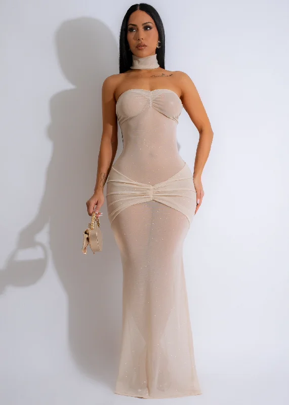 Simple Cotton Style Simple Cotton Style Radiant Orchid Mesh Glitter Maxi Dress Nude