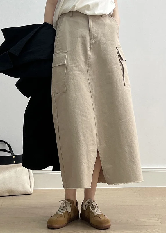 Romantic Wave Skirt Romantic Wave Skirt Fine Khaki Pockets High Waist Side Open Cotton Skirt Fall Romantic Wave Skirt Romantic Wave Skirt Fine Khaki Pockets High Waist Side Open Cotton Skirt Fall
