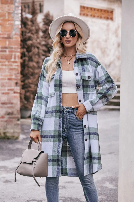 Romantic Pastoral Style Romantic Pastoral Style Mandy Plaid Dropped Shoulder Longline Jacket Romantic Pastoral Style Romantic Pastoral Style Mandy Plaid Dropped Shoulder Longline Jacket