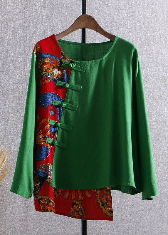 Bold Luxe Style Bold Luxe Style Bohemian Green Print Asymmetrical Button Patchwork Cotton Top Long Sleeve Bold Luxe Style Bold Luxe Style Bohemian Green Print Asymmetrical Button Patchwork Cotton Top Long Sleeve