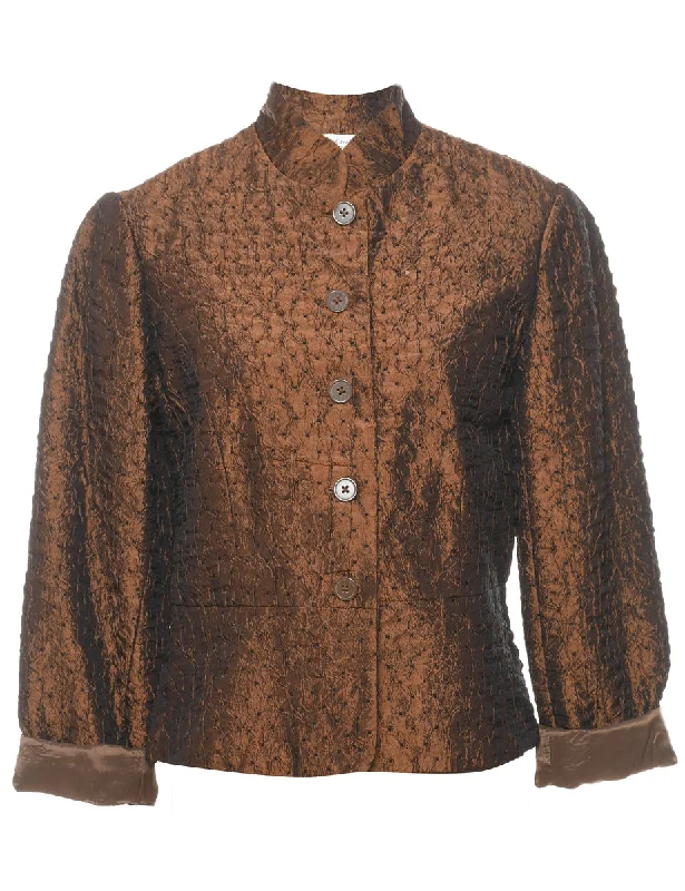 Personalized Embroidery Style Personalized Embroidery Style Button Front Copped Metallic Evening Jacket - XS Personalized Embroidery Style Personalized Embroidery Style Button Front Copped Metallic Evening Jacket - XS