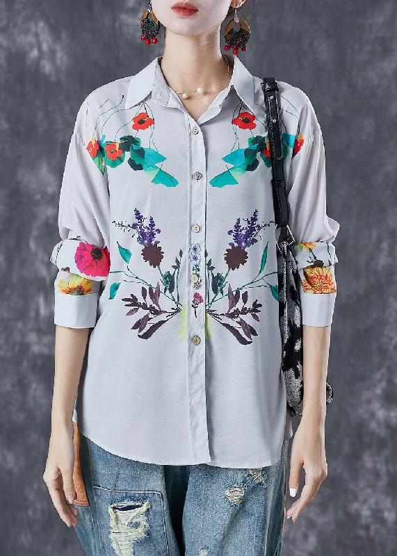 Personalized Street Style Personalized Street Style Classy Light Grey Peter Pan Collar Print Cotton Shirt Top Fall Personalized Street Style Personalized Street Style Classy Light Grey Peter Pan Collar Print Cotton Shirt Top Fall
